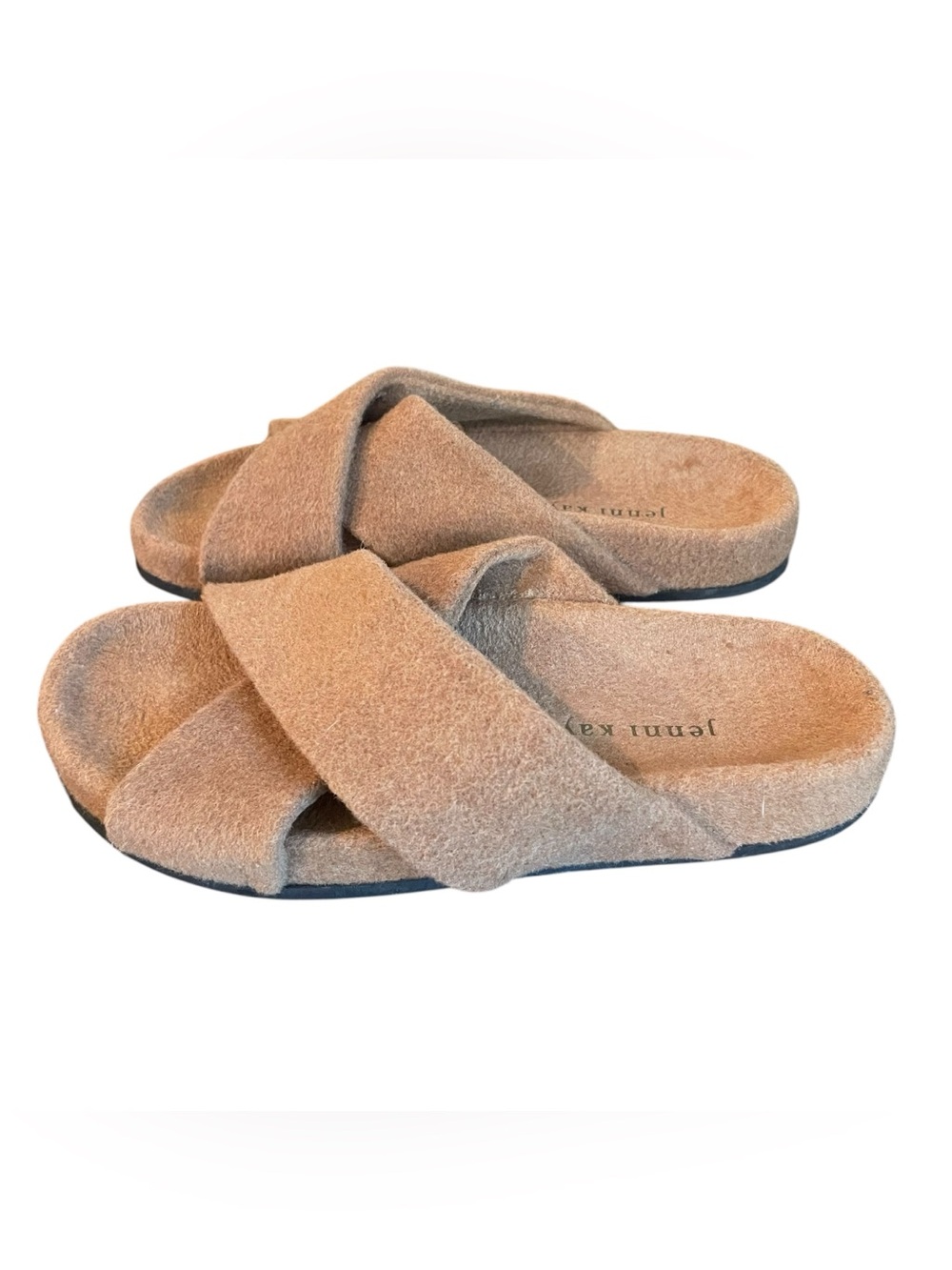 Jenni Kayne Crossover Slide Sandals Taupe Brown Felt Minimalist Women’s Size 38
